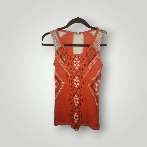 Miss Me sleeve less orange white studded sleeveless top Small - Picture 1 of 14